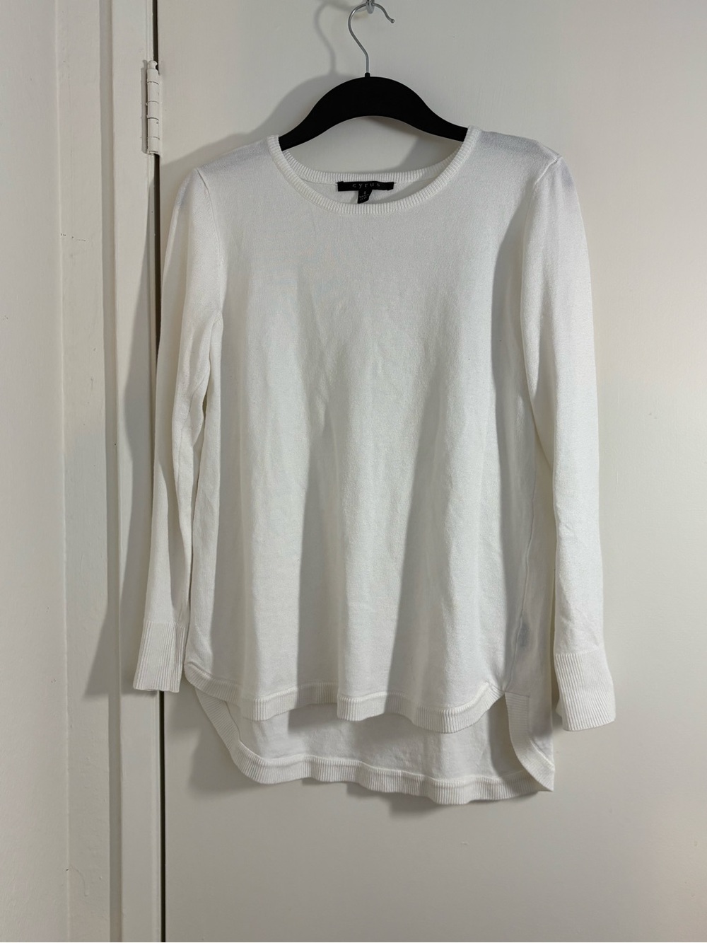 Cyrus White Long-Sleeve Crewneck Tunic Sweater